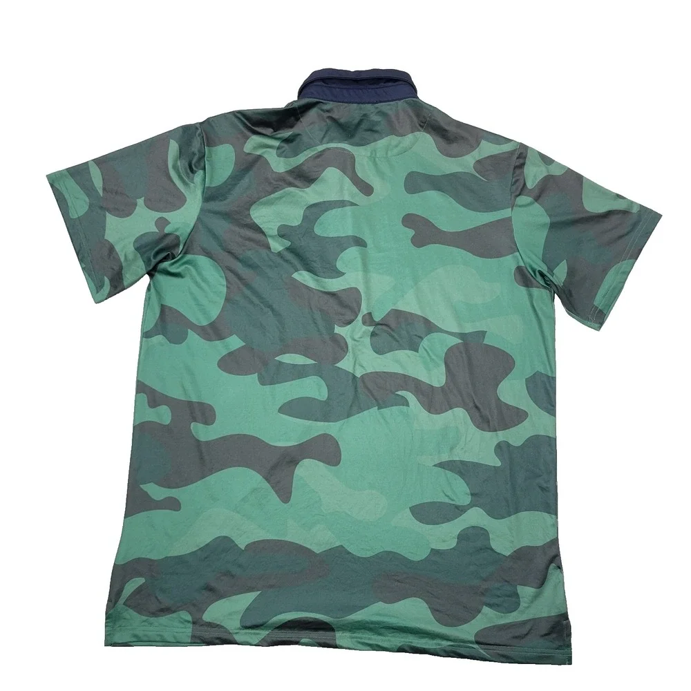 Pins & Aces‎ Mens XL Green Camo Performance Stretch Golf Polo Short Sleeve